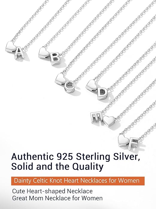 PROSILVER Initial Heart Necklace for Women, 925 Sterling Silver Tiny Heart Letter Necklace Siver, Gold Necklace, Come with Box