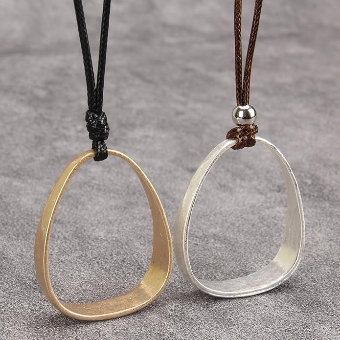 Long Boho Necklaces for Women Vintage Leather Wooden Pendant Y Choker Ethnic Style Gold Circle Hippie Sweater Necklace