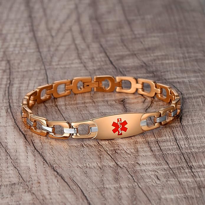 LinnaLove Fashion Shiny medical alert bracelet with Free Engraving Stainless steel Medical id bracelet for Women