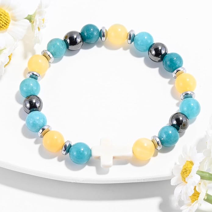 VIBILIA Cross Beaded Bracelets for Women, Inspirational Natural Heart Religious Bracelets for Women, Birthday Christian Gifts for Women on Thanksgiving Christmas Gifts