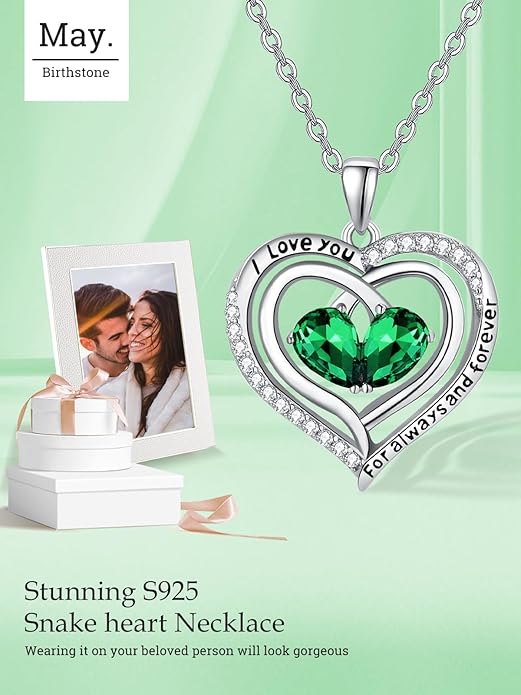 Zeuslia Double Birthstone Necklace Gifts for Wife - 925 Sterling Silver Sunflower/Rose/Crown Cross/Compass/Heart Pendant I Love You Necklace, Anniversary Birthday Gifts for Wife Girlfriend Mom Her