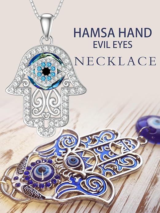 WINNICACA Sterling Silver Evil Eye Necklace Protection Crystal Pendant for Women Good Luck Vintage Evil Eye Pendant Jewelry Birthday Gifts for Women Friend Female