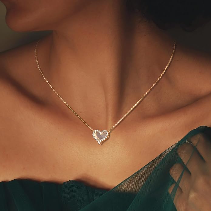 ROSEDANCE Heart Necklace for Women, 14K Gold Plated Dainty Heart Necklace, Tiny Love Symbol Pendant Choker, Minimalist Dainty Jewelry Gift, Valentines Day Anniversary Birthday