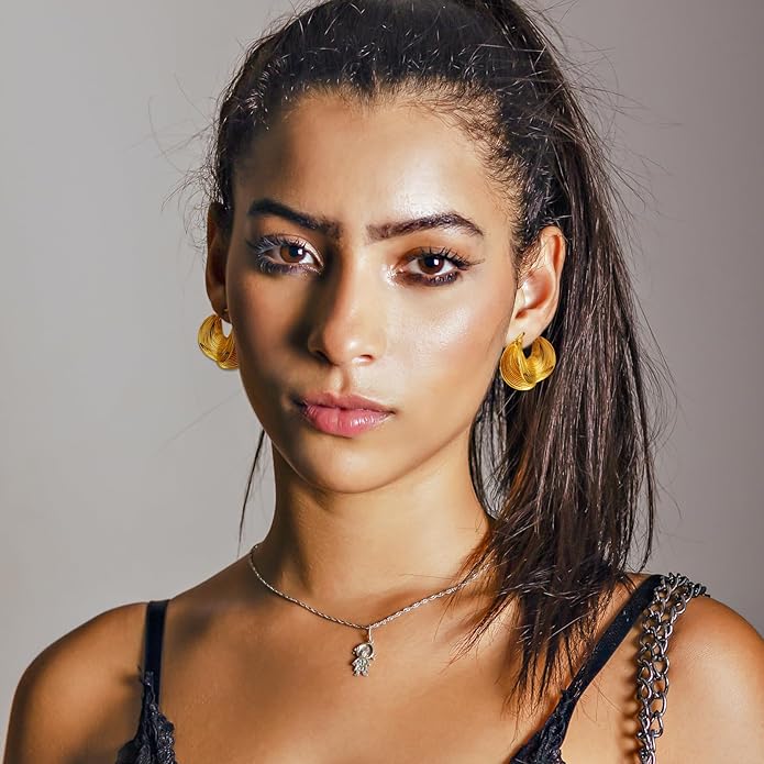 YUJIE Gold Plated Hoop Earrings for Women Brass Earring Chunky Statement Jewelry