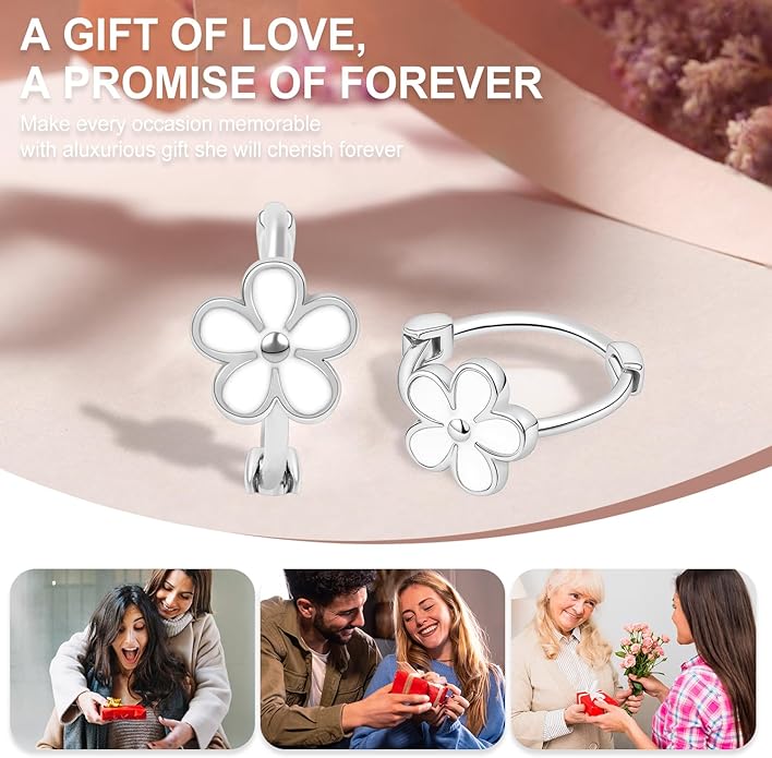 925 Sterling Silver Earrings for Women Dainty Dripping Oil Enamel Daisy Flowers Earrings Minimalist Style Jewelry Sensitive Earrings for Women Hypoallergenic Huggie Hoops