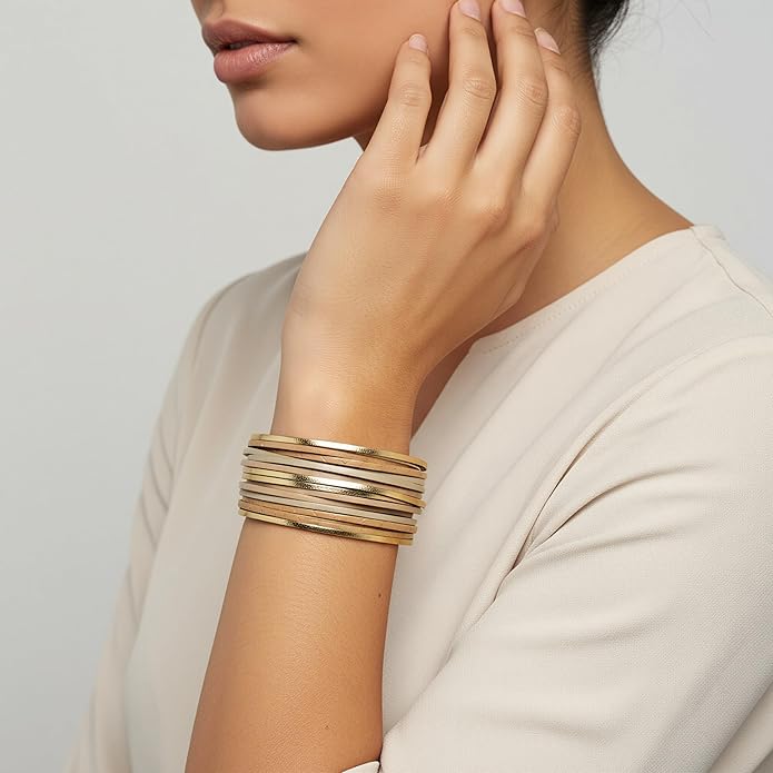 Edoneery Leather Wrap Bracelet for Women, Boho Handmade Multi-Layer Cuff with Crystal Beads Heart, Stackable Bangle Western Jewelry Gift