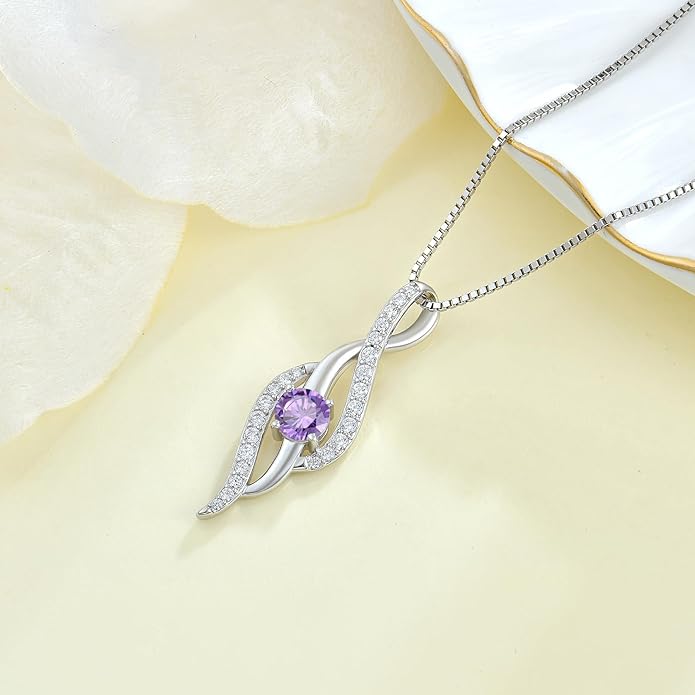 Women Infinity Necklace 925 Sterling Silver Twist Birthstone Pendant with Chain 5A Cubic Zirconia Jewelry
