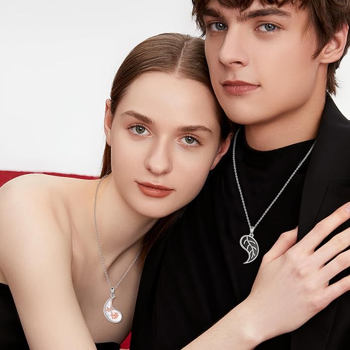 JBAERD Couples BFF Matching Necklaces 925 Sterling Silver Cross/Yin Yang/Sun Moon/Mountain Wave Pendant Necklace Anniversary Birthday Gifts