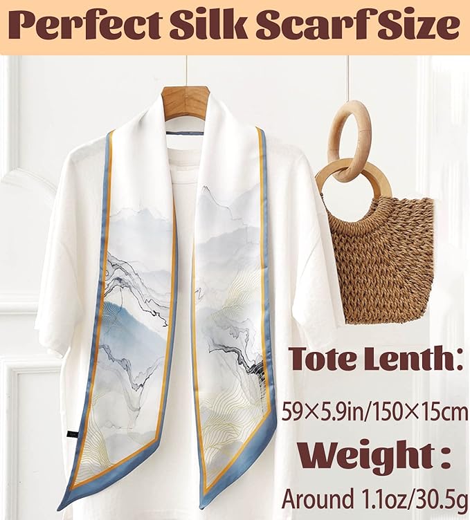 kcctoo 59" Mulberry Silk Like Head Scarf Women's Fashion Square Neck Satin Scarfs for Bag Hair Scarves Gift 59 * 5.9”