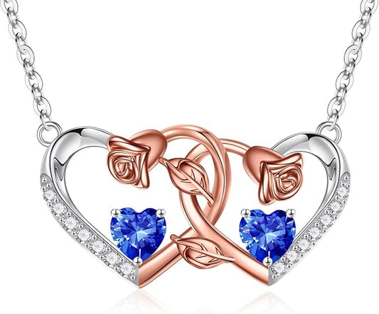 Iefil Chrismas Gifts for Wife - 925 Sterling Silver Rose Birthstone Necklace, Stocking Stuffers for Women Wife Girlfriend Mom