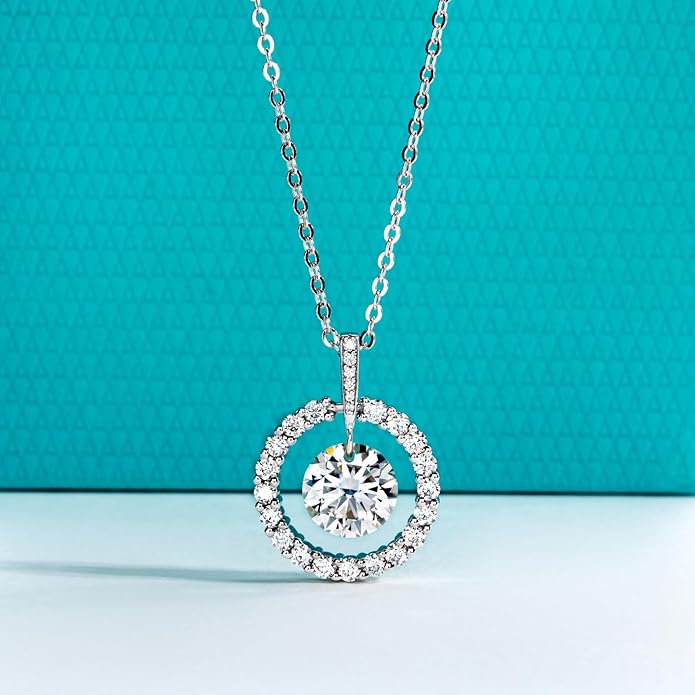 AnuClub Cushion Cut Moissanite Pendant Necklace D Color VVS1 925 Sterling Silver Refined Daily Necklace for Women with Certificate, 40+2+3cm Adjustable Chain