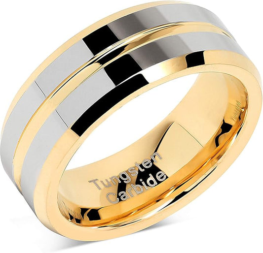 100S JEWELRY Custom Tungsten Rings for Men's Wedding Bands Gold Silver Two Tone Grooved Center Line Size 6-16