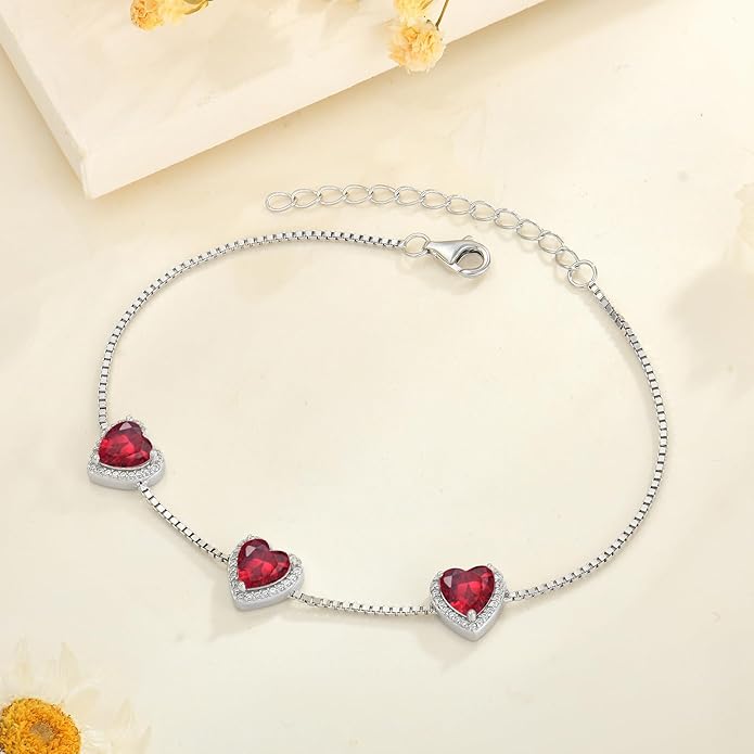 Love Heart Bracelet 925 Sterling Silver Halo Heart Birthstone Bracelet Jewelry Gifts for Women