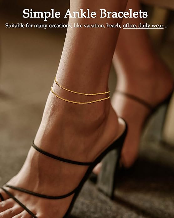 FUNEIA Gold Silver Ankle Bracelets for Women Waterproof 14K Gold Plated Anklets for Women Non Tarnish Dainty Layered Beaded Heart Anklet Set Summer Beach Foot Chain Jewelry Gifts Trendy Stuff