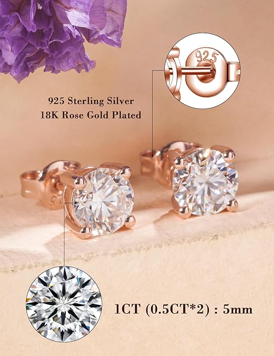 IMOLOVE Moissanite Stud Earrings for Women in Sterling Silver Hypoallergenic 1-3CT D Color Round Cut Moissante Earrings