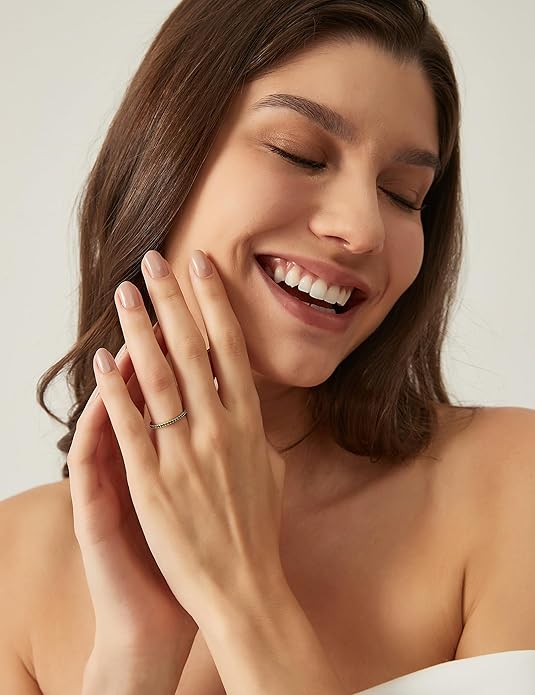 EAMTI 1.5mm 14K Gold Plated Eternity Bands for Women 925 Sterling Silver Half Eternity Stackable CZ Engagement Ring for Women Size 3-10