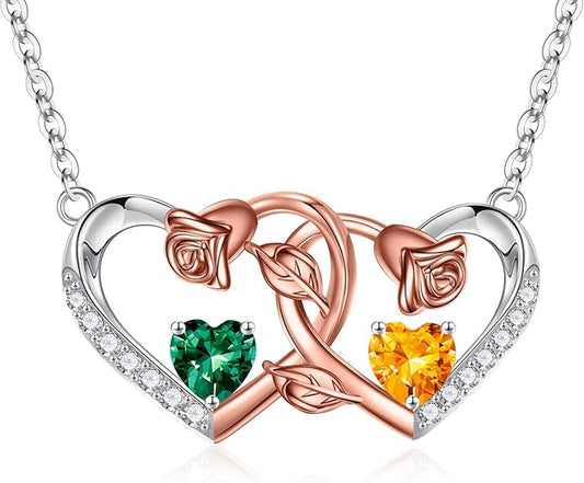 Iefil Chrismas Gifts for Wife - 925 Sterling Silver Rose Birthstone Necklace, Stocking Stuffers for Women Wife Girlfriend Mom