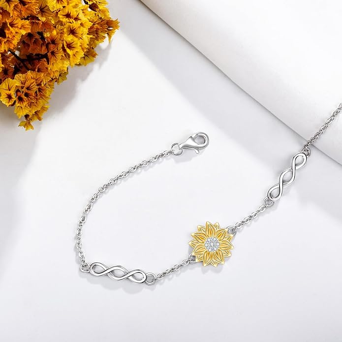Mustard Seed Cross/Paw Print/Butterfly/Sunflower/Compass/Moss Agate Bracelet for Women 925 Sterling Silver Graduation Link Bracelet Jewelry for Women