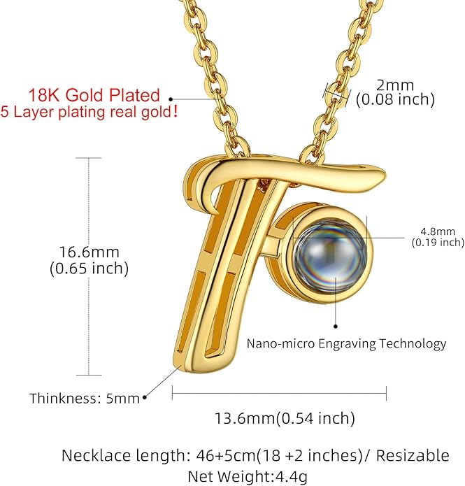 Custom4U Personalized Initial Picture Necklace for Women, Projection Necklace with Picture Inside, Gold/Silver Letter Pendant Necklace, Custom Photo Gifts for Mom Wife Birthday Valentines