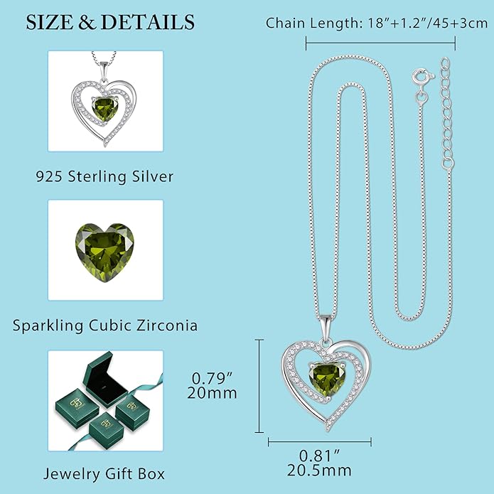 FJ Love Heart Necklace for Women 925 Sterling Silver Birthstone Pendant Anniversary Birthday Jewelry