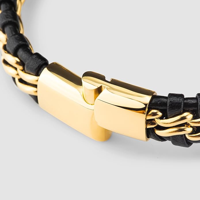 SERASAR | Premium Genuine Leather Bracelet [Steel] for Men in Black | Magnetic Stainless Steel Clasp in Black, Silver and Gold | Exclusive Jewellery Box | Great Gift Idea
