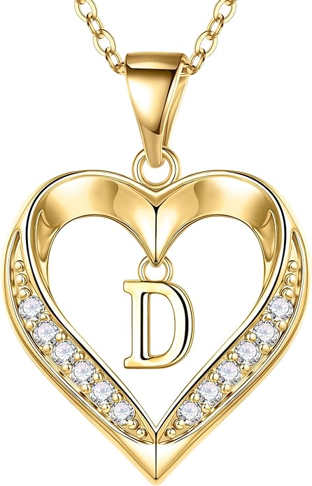 Turandoss Heart Initial Necklaces for Women - Dainty 14K Gold Plated CZ Heart Pendant Necklace with Tiny Letter A-Z, Non Tarnish Waterproof Trendy Jewelry Gifts for Mom Wife Girlfriend