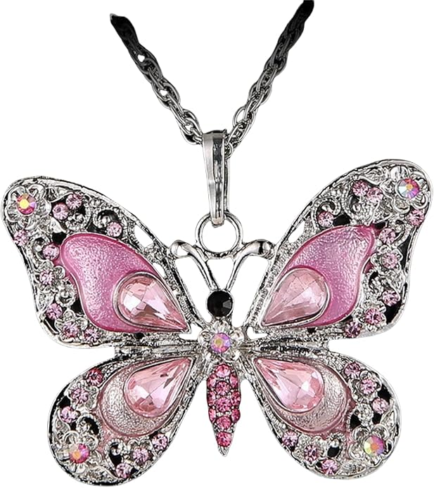 Vintage Multicolor Butterfly Necklace Bohemian Multicolor Enamel Butterfly Necklace Rhinestone Butterfly Pendant Necklace Chain Enamel Ethnic Costume Jewelry for Women