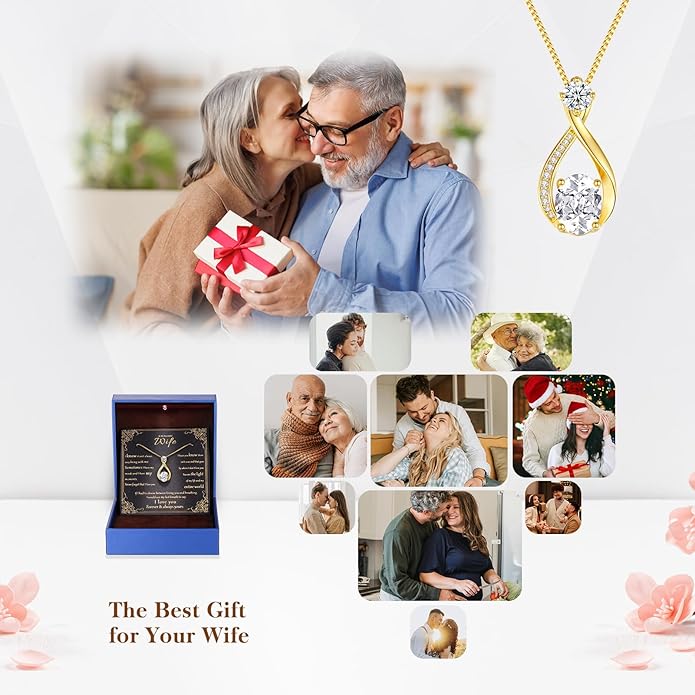 geweio 1.5CT Moissanite Infinity Pendant Necklace in Gift Box|Anniversary Wedding Gifts for Women Wife Her|S925 Sterling Silver 18K White Gold/Gold Filled|Jewelry for Birthday Christmas Valentines Day