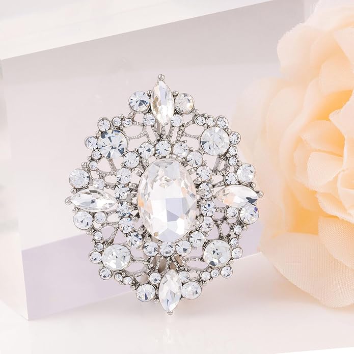 LAXPICOL Vintage Clear Austrian Crystal Brooch Pin for Women Elegant Wedding Bridal Brooches Broach Pin 1.69"*1.39"