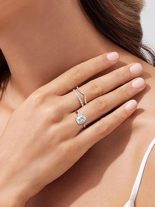 Suplight 925 Sterling Silver Wedding Band Rings, Full Cubic Zirconia Wishbone Ring Love/Lucky Engagement Promise Rings For Women, Size 4-12 (with Gift Box)