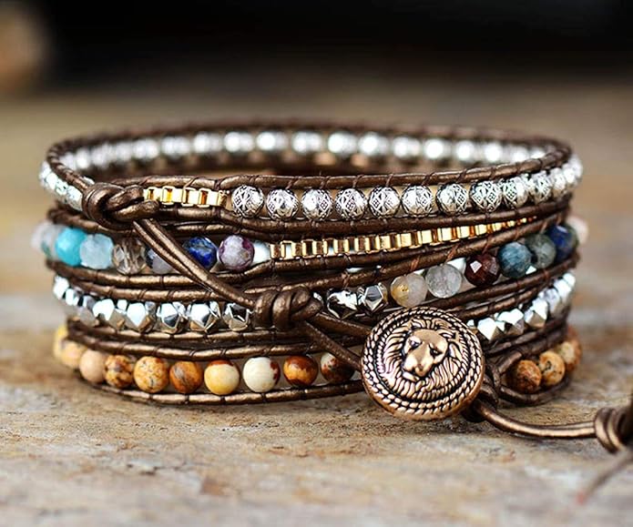 ZOSOJONA Boho Handmade Natural Stone Wrap Bracelets Turquoises Crystal Beads Bracelet Jewelry