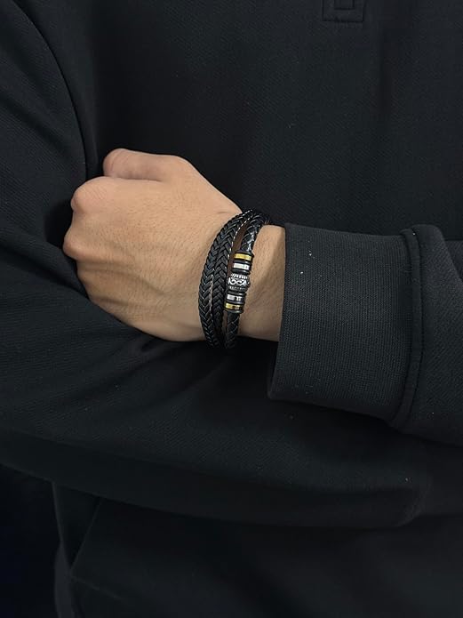 Mapileng To My Man – Braided Leather & Stainless Steel Bracelet with Heartfelt ‘Love You Forever’ - Elegant Gift Box Included, Gift from Girlfriend or Wife for Husband, Boyfriend, or Brother