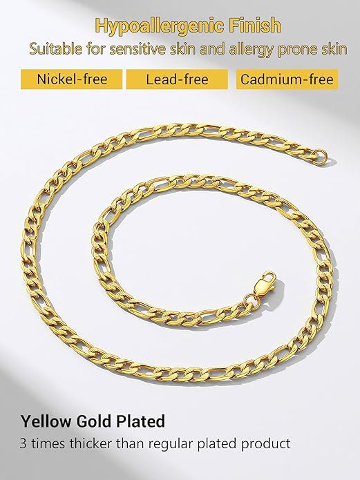 PROSTEEL 316L Stainless Steel Figaro Cuban Chain Necklace for Men, Black/18K Real Gold Plated, 4/5/6/7.5/9/10/13mm, 14inch-30inch, Come with Box