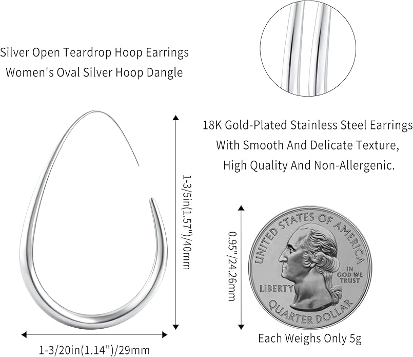 18k Gold Hoop Earrings - Hypoallergenic Silver Earrings for Women - Lightweight Hoop Jewelry 2 Pairs