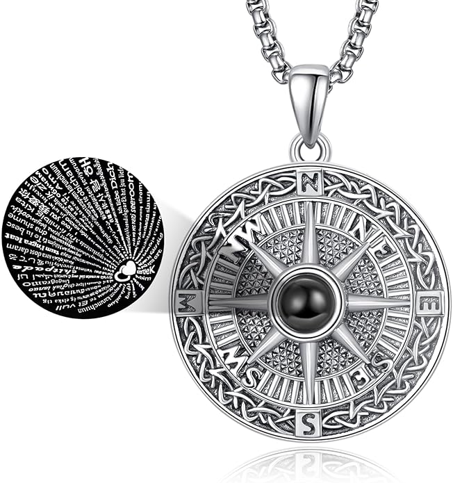 KINGWHYTE Compass Necklace for Men 925 Sterling Silver Birthday Gifts Graduation Travel Jewelry for Husband Brother with Stainless Steel Chain