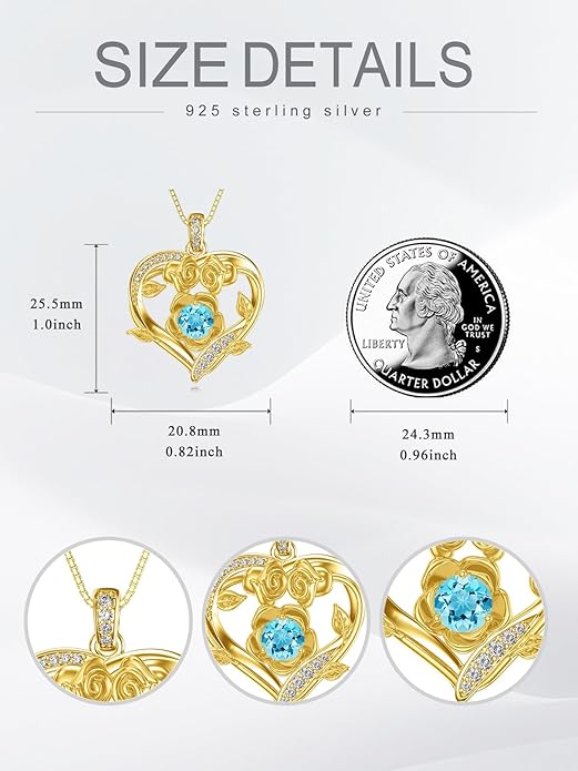 Midari 18K Gold Heart Birthstone Necklace for Women Rose Pendant Birthday Jewelry Gifts for Wife Her Daughter Mom