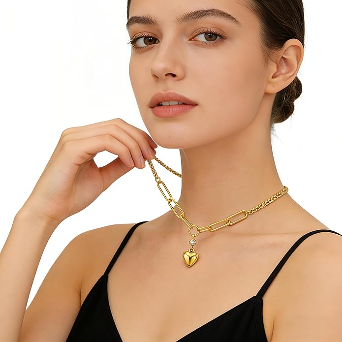 AuraLixi 18K Gold Plated Adjustable Chain Necklace for Women, Mixed Chain Gold Pendant Necklaces, Trendy Fashion Jewelry Gift for Girlfriend, Anniversary & Birthday