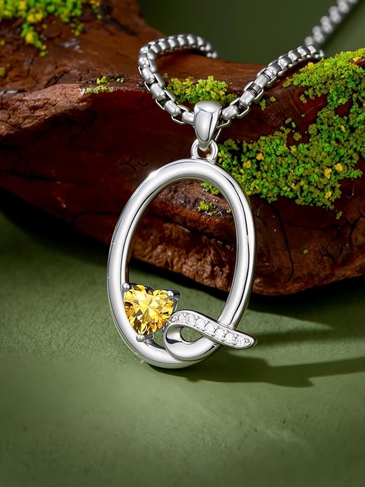 Christmas Gifts for Women Alphabet A to Z Initial Birthstone Pendant Necklaces for Women - 18k White Gold Plated Personalized Name Jewelry Valentine Mothers Day Birthday Gifts for Women Her Girlfriend
