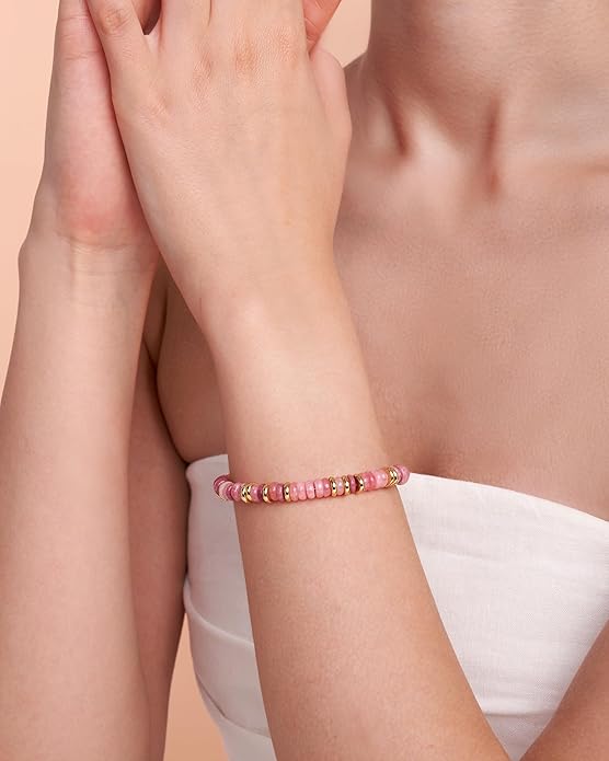 Colorful 18K Gold Plated Bracelets for Women, Stack Bangle Beaded Stone Jewelry Accessories Set for Woman, Trendy Fashion Jewelry Gifts