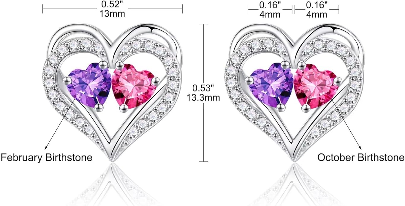 Iefil Birthstone Earrings for Women - 925 Sterling Silver Heart Earrings Anniversary Birthday Gifts for Women Wife Girlfriend Mom