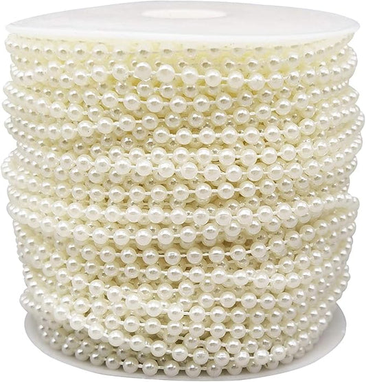 INSPIRELLE 4MM Ivory Faux Pearl Beads 40M Garland Pearl Bead Roll Strand for Wedding Party Decoration