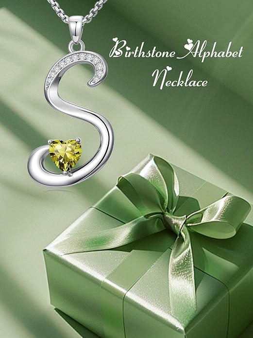 Christmas Gifts for Women Alphabet A to Z Initial Birthstone Pendant Necklaces for Women - 18k White Gold Plated Personalized Name Jewelry Valentine Mothers Day Birthday Gifts for Women Her Girlfriend