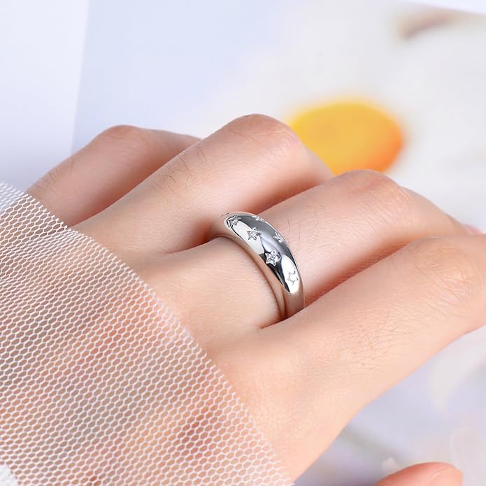 Moissanite Ring for Women D Color VVS1 Clarity 7 Star Ring 925 Sterling Silver Chunky Stackable Bands for Women or Men