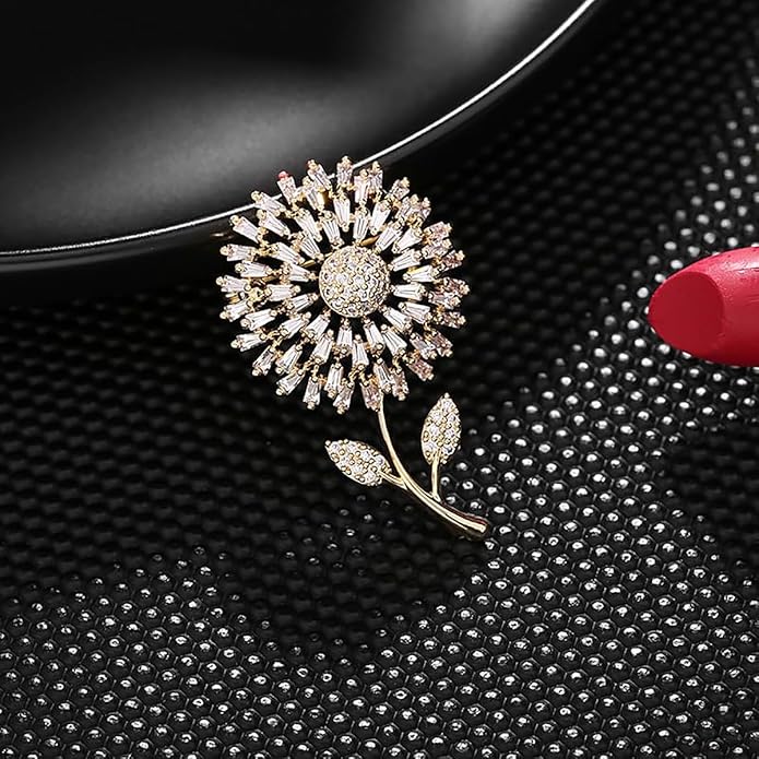 14K Gold Women Trendy Gold Brooch Accessory with Moissanite and Pearl, Decoration Sunflower Pin for Summer Fashion, Womens Brooches and Pins