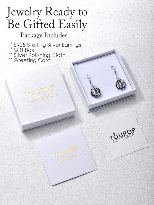 TOUPOP Tree of Life Birthstone Earrings for Women 925 Sterling Silver Family Tree Dangle Earrings Austrian Crystal Jewelry Birthday Christmas Gifts for Her Girlfriend Wife Mom