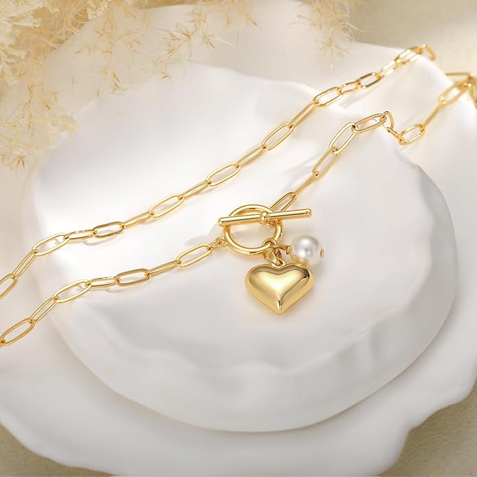 Tewiky Cute Heart Necklace Tiny 14k Gold Heart Pendant Choker Necklaces Small Gold Love Open Heart Chain Necklace for Women Dainty Gold Necklace Gifts for Her