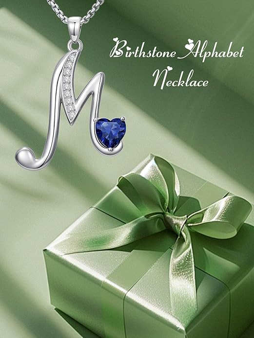Christmas Gifts for Women Alphabet A to Z Initial Birthstone Pendant Necklaces for Women - 18k White Gold Plated Personalized Name Jewelry Valentine Mothers Day Birthday Gifts for Women Her Girlfriend