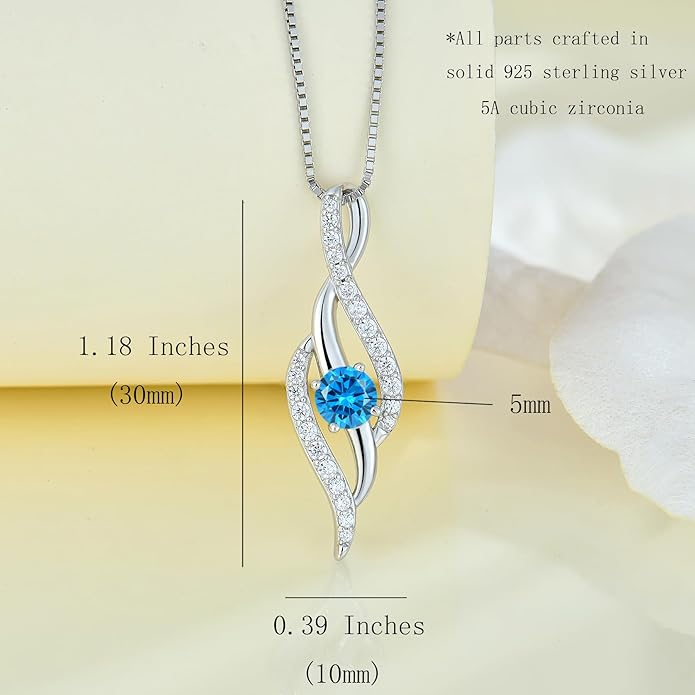 Women Infinity Necklace 925 Sterling Silver Twist Birthstone Pendant with Chain 5A Cubic Zirconia Jewelry