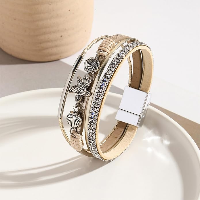 VIBILIA Boho Leather Wrap Bracelets for Women Multi-Layer Bracelets with Strong Clasp Jewelry for Women