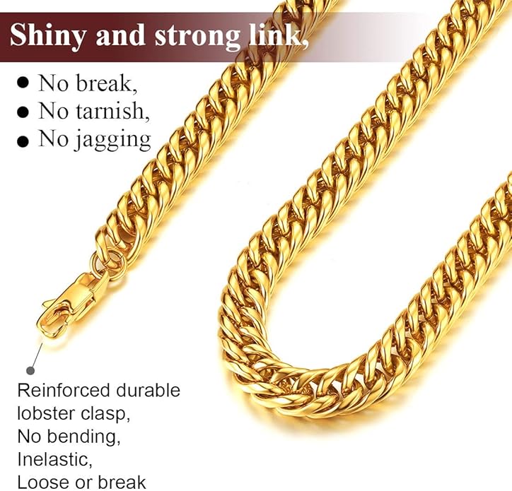 FindChic Men Curb Chain Necklace 18K Gold Plated/Stainless Steel/Black Chunky Double Tight Cuban Link Hip Hop Neck Chains for Men Boys 3.5MM/5MM/6MM/7MM/9MM/12MM 14''-30'' 8 Length Options (Send Gift Box)